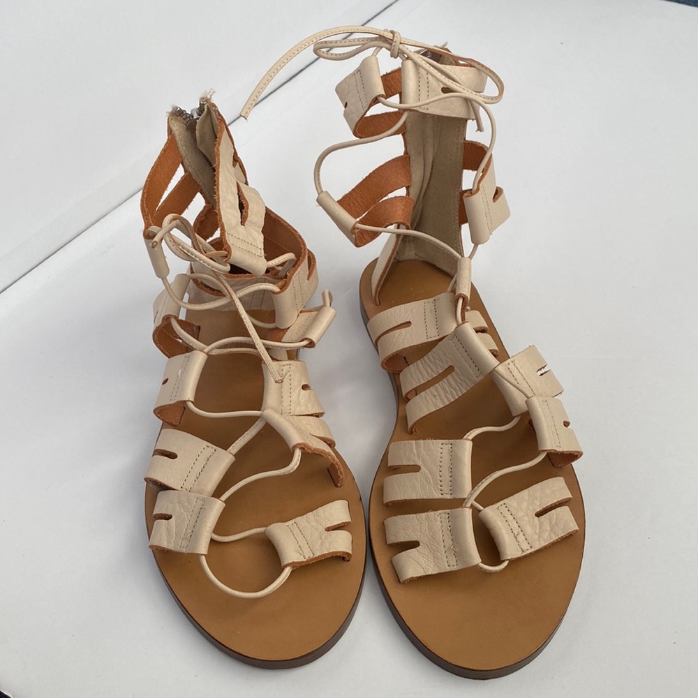 J. Crew Cream Gladiator Sandals with Lace-Up Closure